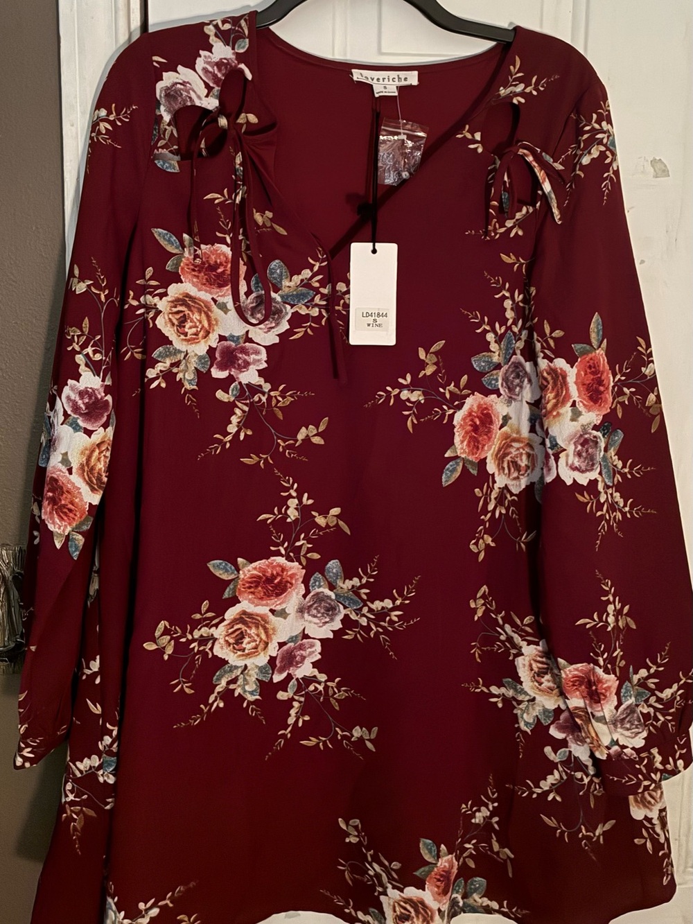 Love Riche Burgundy Floral Tie-Detail mini dress anthropology
